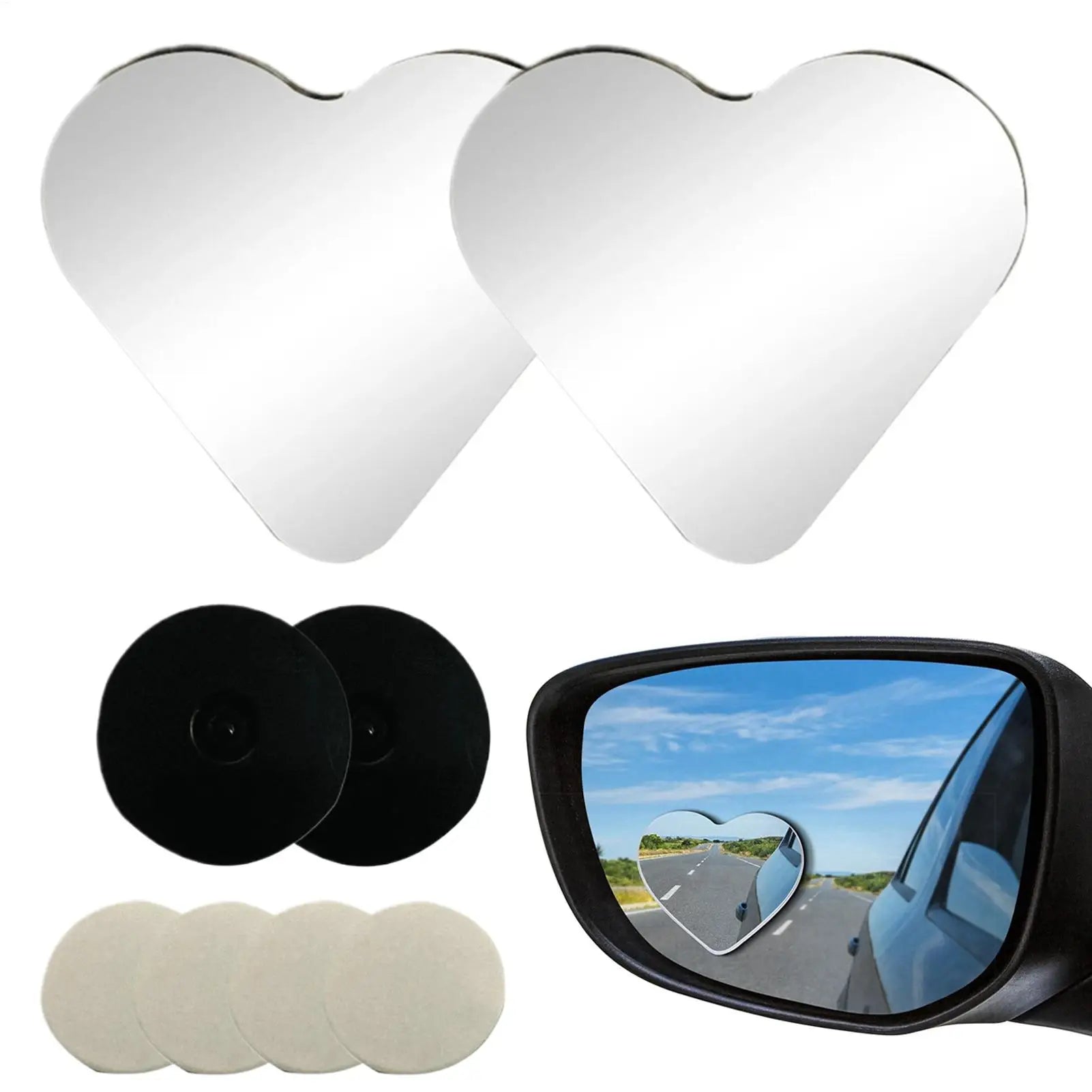 Blind Spot Mirrors 2 Pieces Heart Shaped Rearview Convex Mirror Removable Adjustable Safety Assist Glass Wide Angle Auto Parts Oasis Select