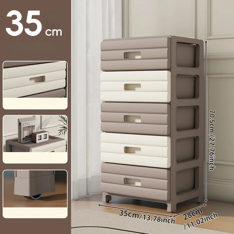 13.78 Inch Wide Drawer Storage Cabinet,3-6 Tier Rolling Mobile Organizer with Wheels,Gray/Brown Options for Living Room/Bedroom Oasis Select 5 Layers-Brown