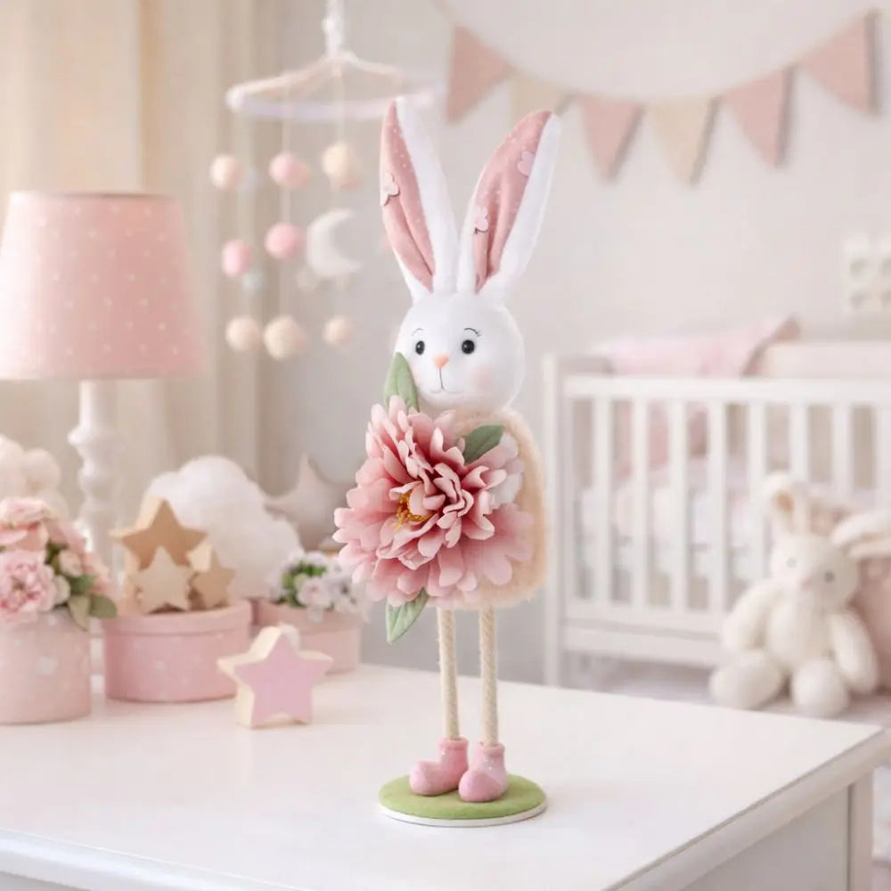 Easter Standing Bunny Figurine | Cartoon Flower Rabbit Ornament