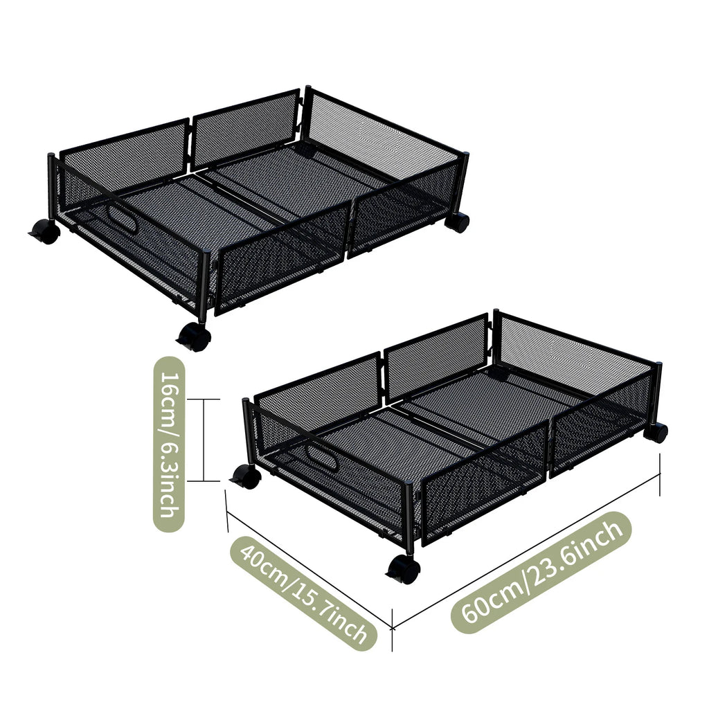 Under the bed rack Bedroom under the bed Storage rack Pull-out pulley Clothing organizer Storage box Oasis Select 2 black