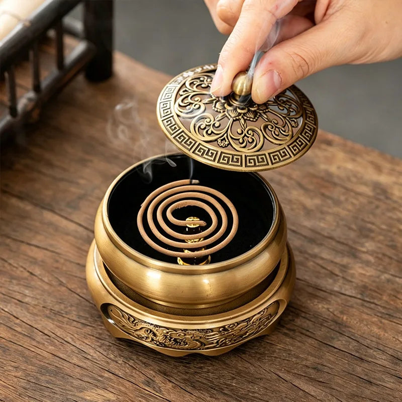Zen Pond Moonstyle Incense Burner Golden Lotus Flat Base Censer Home Indoor Aromatherapy Holder for Sandalwood & Incense Sticks Oasis Select