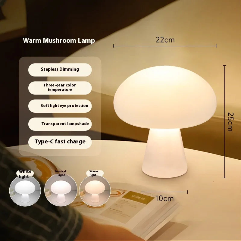 Ins Vintage Danish Cream-style Mushroom Table Lamp Charging Living Room Study Bedroom Bedside Decorative Ambient Light Oasis Select A