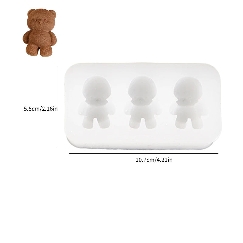 Cute Lena Bear Pinch Mold Bear Candle Plaster Mold Sitting And Standing Bear Four Grid Big Head Bear Silicone Mold Oasis Select A