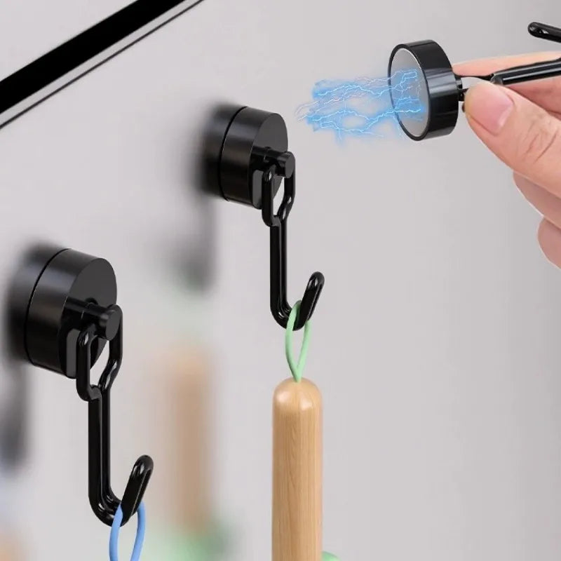 Neodymium Magnetic Hooks 5KG - 360° Rotating No Drill Hangers for Fridge/Doors, 4PCs Heavy Duty Kitchen Organizer (Black/White) Oasis Select