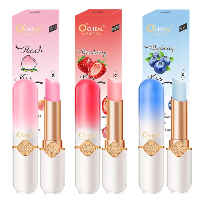 O'CHEAL Color Fruit Lipstick Peach Temperature Changing Lip balm Moisturizing Waterproof Long Lasting Moisturizes Lip Balm Oasis Select