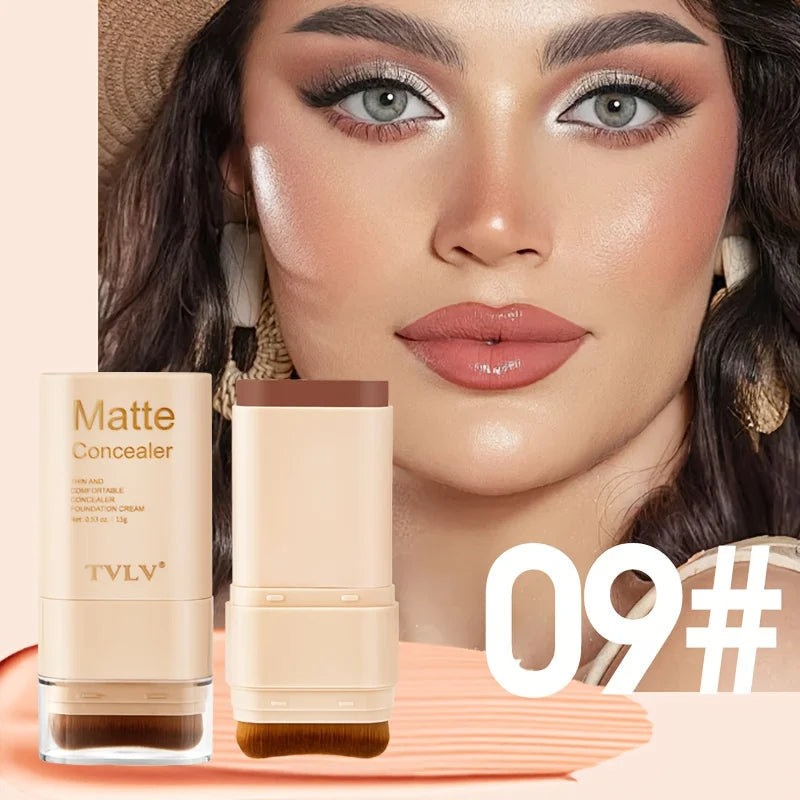 2-in-1 Concealer Eraser Dual-Head Foundation Stick with Brush Head Nine Colors European and American Waterproof Non-Caking Solid Foundation Cream 15G/Stick - 1 Stick Oasis Select 09 15g
