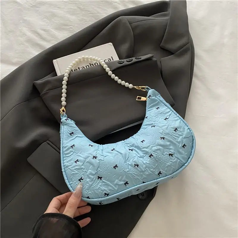 Women's Wrinkled Bow Baguette Shoulder Bag | Elegant Handbag