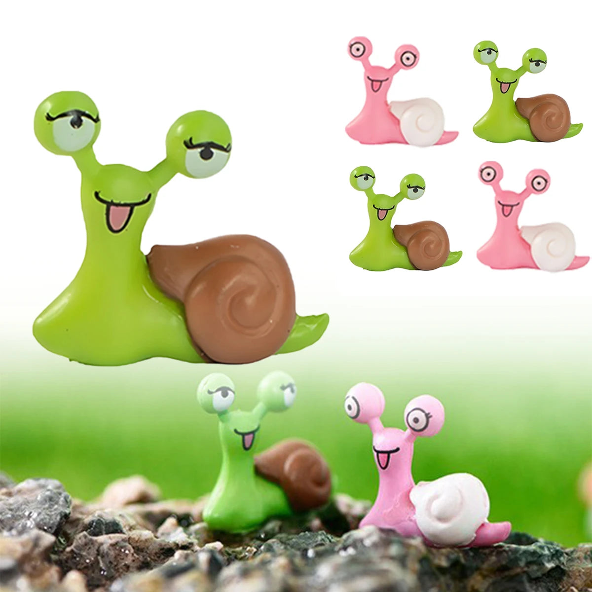 2-8 PCS Miniature Resin Snail Figurine – Cute Garden Ornament for Fairy Dollhouse, Bonsai Plant Decor & Terrarium Oasis Select