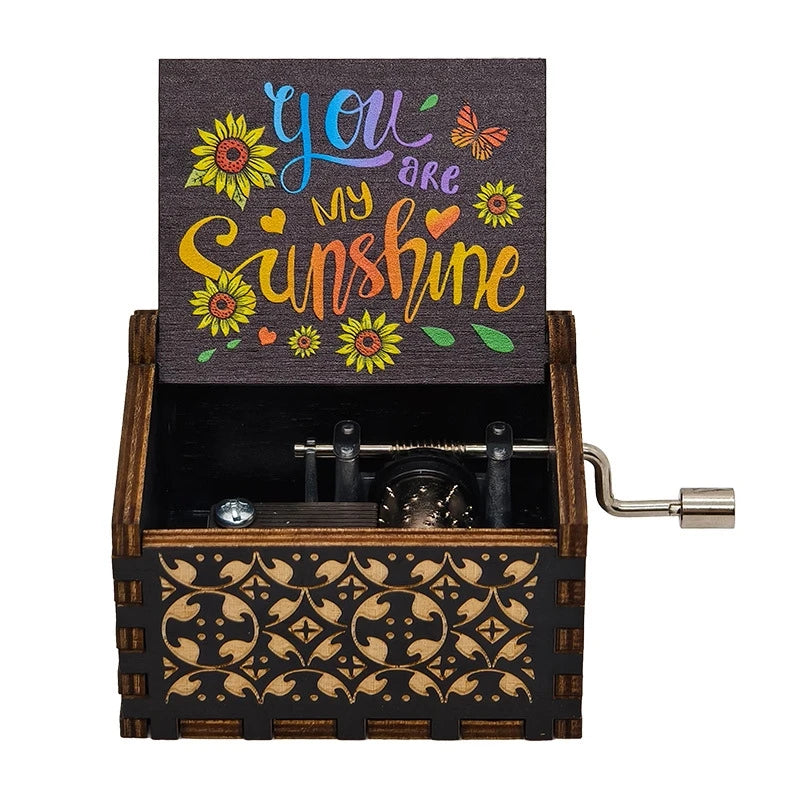 Wooden hand cranked music box, you are my sunshine music painting boutique gift, music box Oasis Select 12