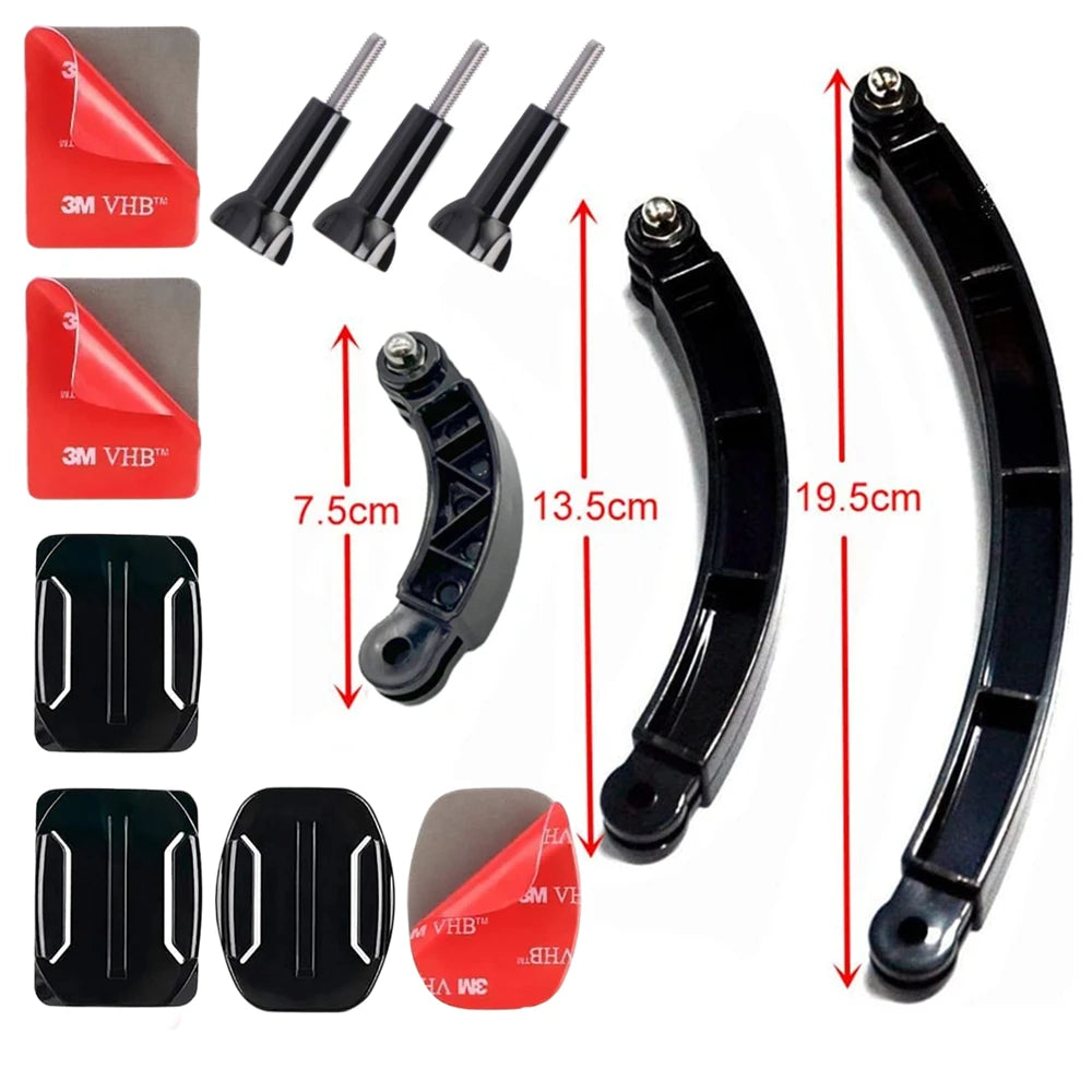 Helmet 3-Way Curved Arm Mount for GoPro, DJI & Action Cams