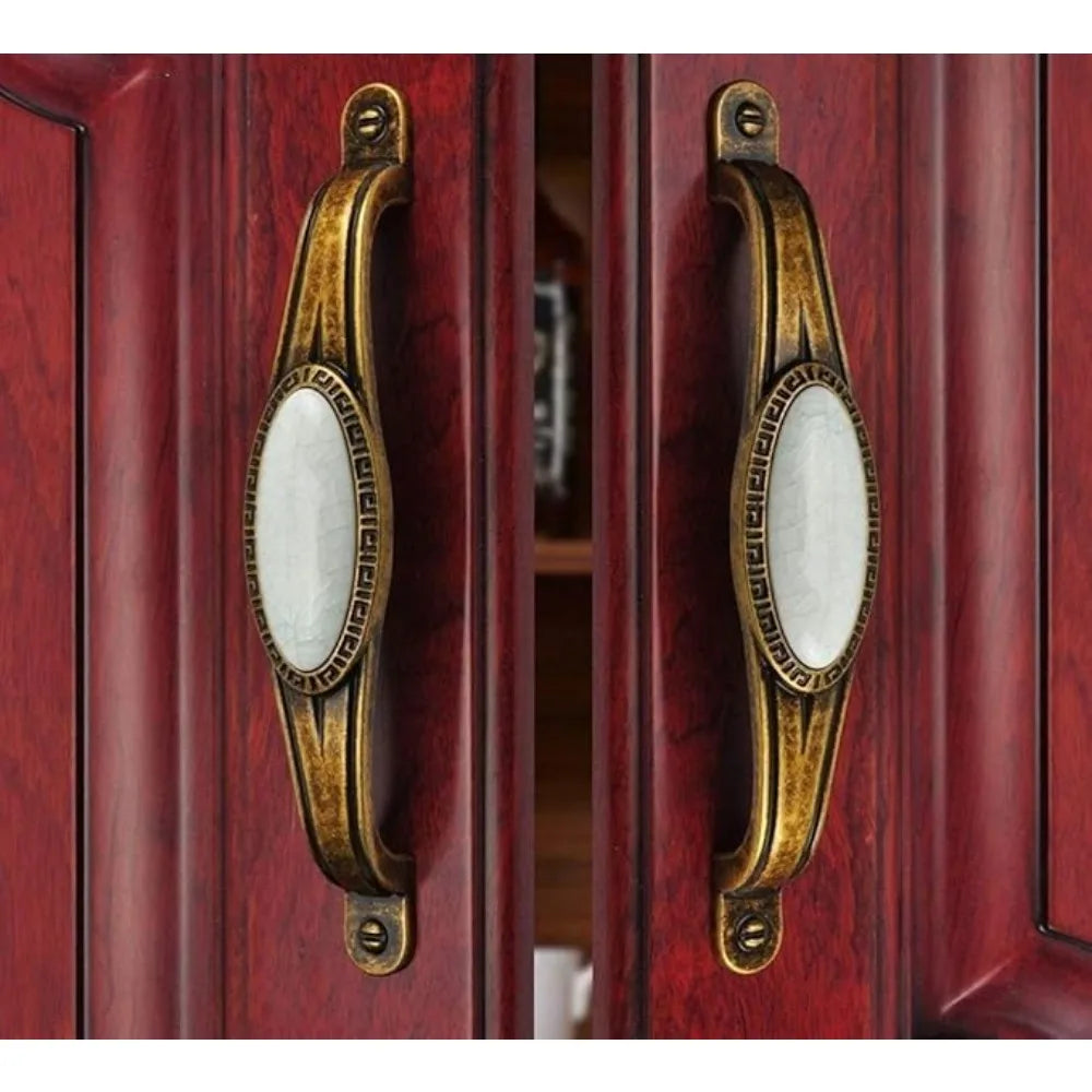Antique Bronze Ceramic Zinc Alloy Cabinet Handles Drawer Knobs Morning Glory European Style Wardrobe Door Furniture Oasis Select