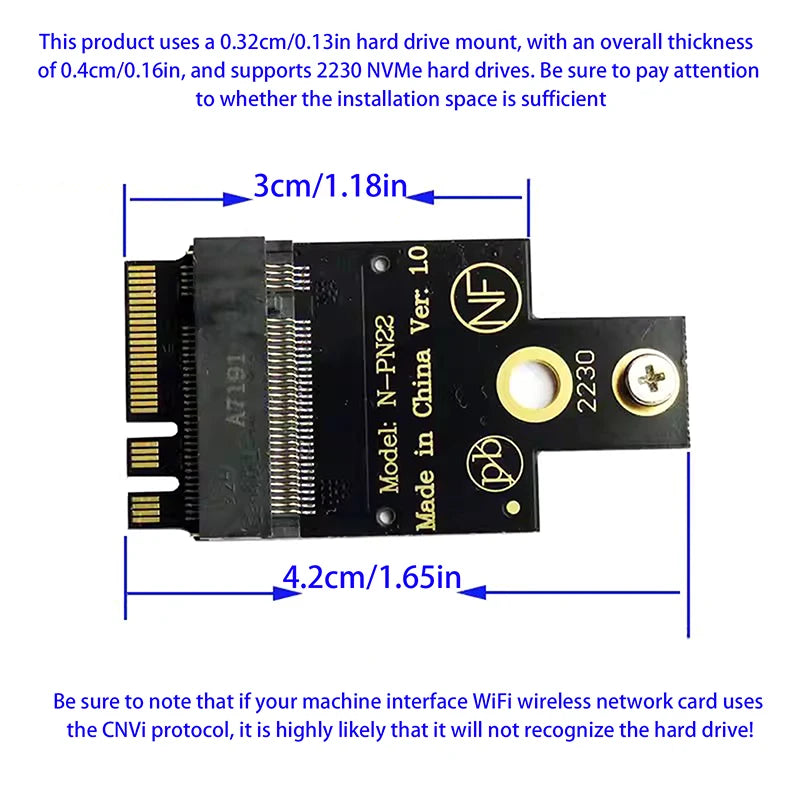 M.2 A+E to NVMe SSD Adapter PCIe 4.0 Riser Card for 2230