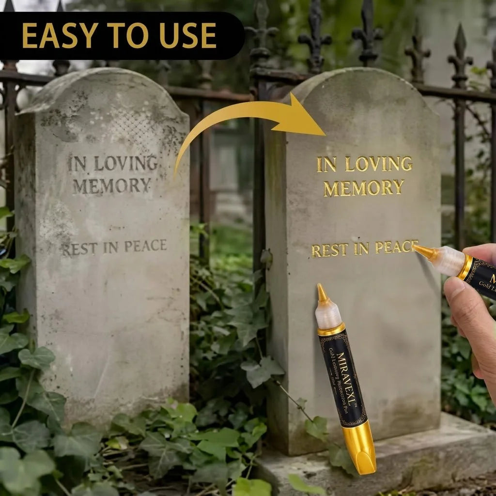 Headstone Paint Touch-Up Set - Professional Gold Ink Restoration Marker & Fine Brush For Memorial Engraving and Lettering Oasis Select
