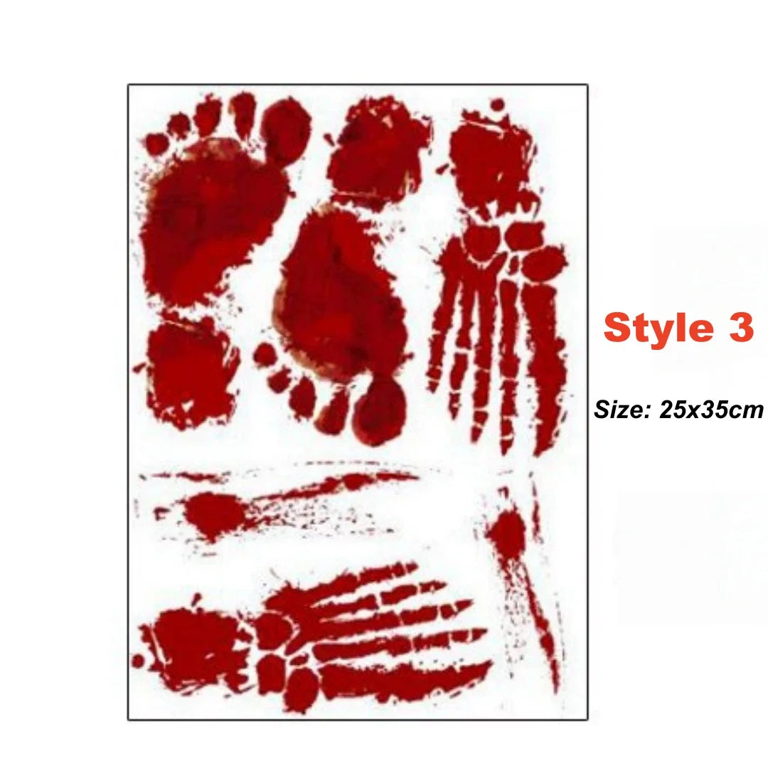 Halloween Wall Doors Windows Stickers Blood Handprint Footprint Skull Pattern Halloween Party Scene Decor Supplies Horror Props Oasis Select Style 3