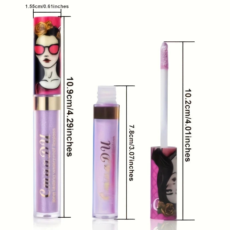 Metallic Pearlescent Shimmer Lip Gloss Lipstick Glitter Lip Glaze Long-Lasting Waterproof Not Transferable High Pigment Y2K Gift Oasis Select