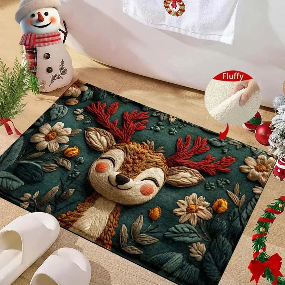 Water-absorbing Christmas Door Mat Santa Claus Design Christmas Decor Bathroom Mat Gingerbread Man Pattern Foot Mat Bathroom Use Oasis Select 06
