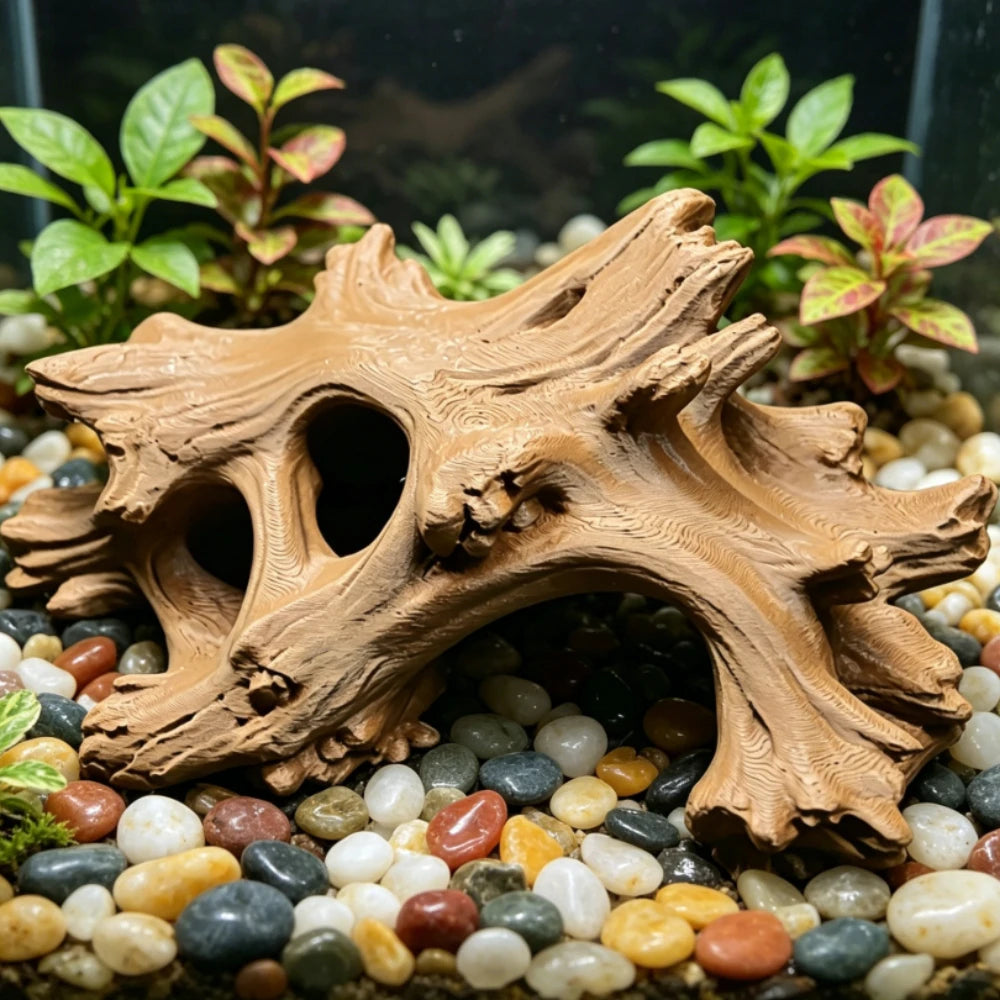 Driftwood Style Reptile Hideout Multi-Hole 3D Printed Cave for Lizards Frog Aquarium Fish Vivarium Terrarium Ornament Decor Gift Oasis Select
