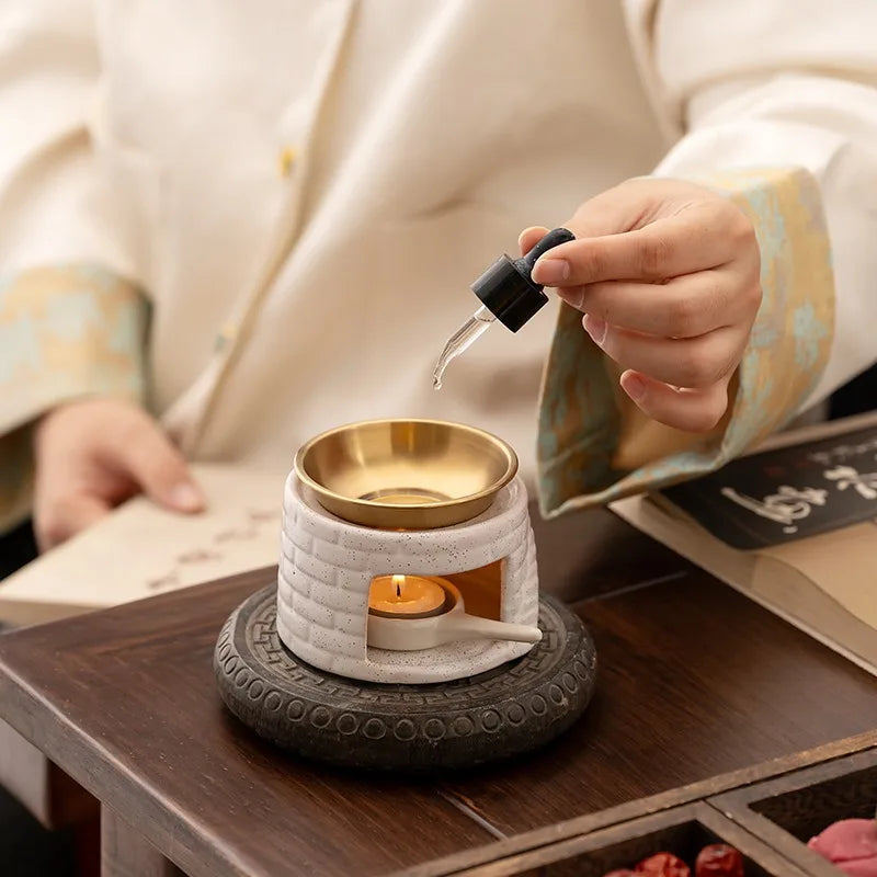Indoor Aromatherapy Wax Warmer Ceramic Scent Diffuser Lamp Home Fragrance Heater for Essential Oils & Incense Powder Oasis Select