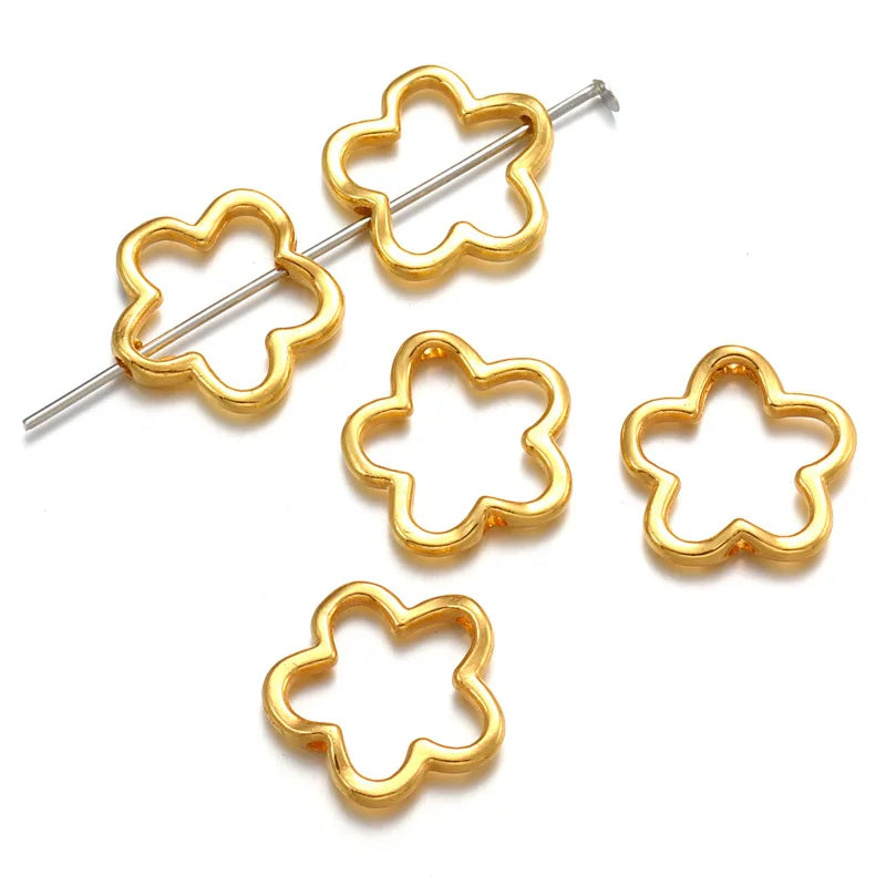 50pcs Flower Star Bead Frames Spacer Beads Double Hole Hollow Connector Link Charms for Jewelry Bracelet Necklace Earring Making Oasis Select Gold 15x15mm