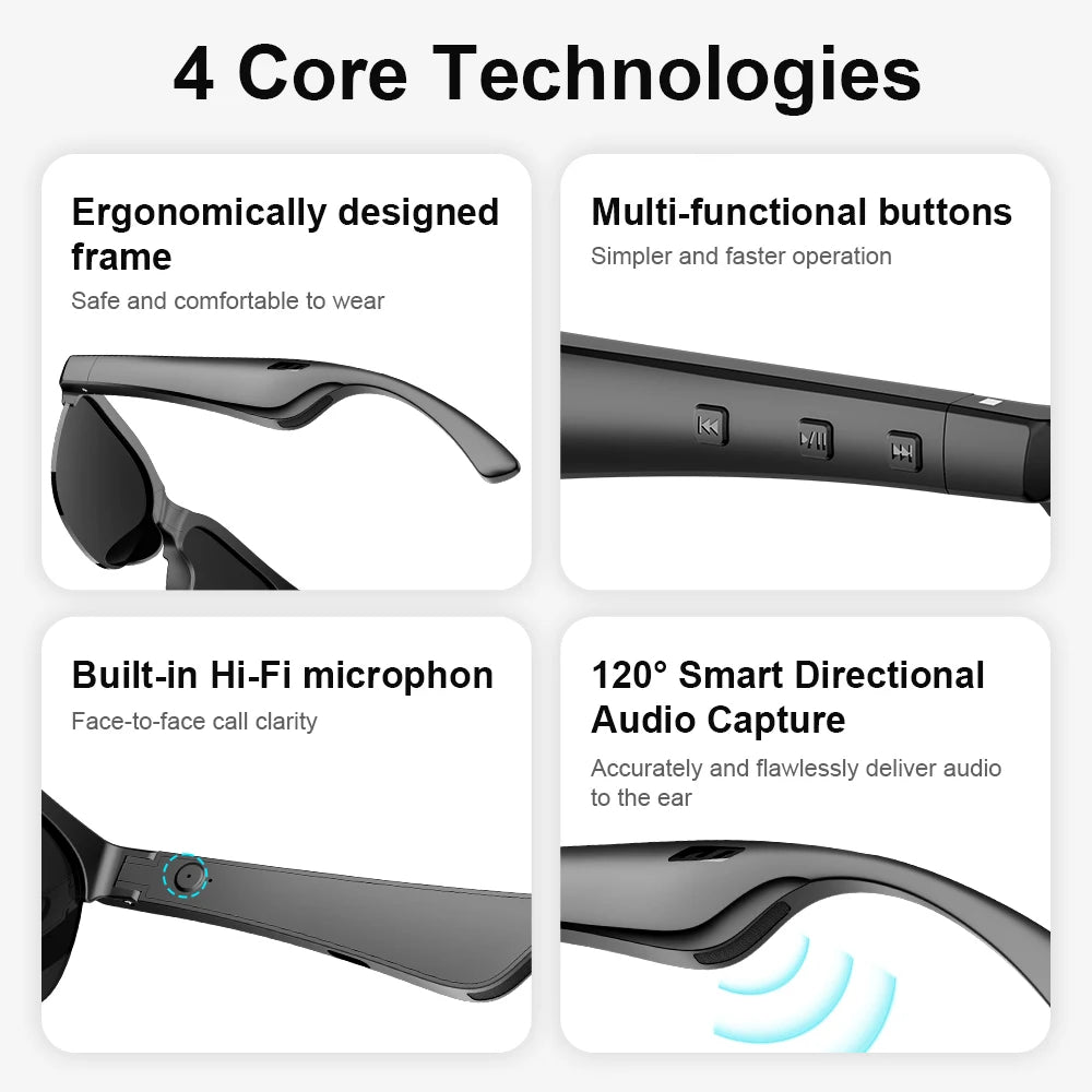 Smart Audio Glasses with Bluetooth Earbuds | Hands-Free
