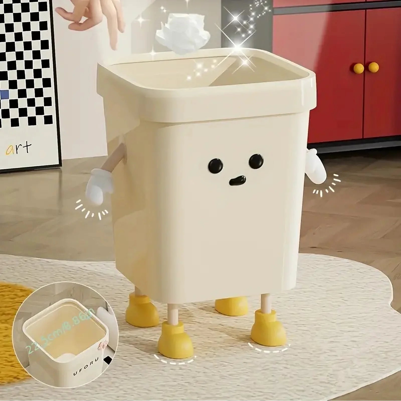 1pc Creative Cute Large Trash Can, Lidless Rectangular Plastic Trash Can for Kitchen, Living Room, Bathroom (Includes Adhesive) Oasis Select