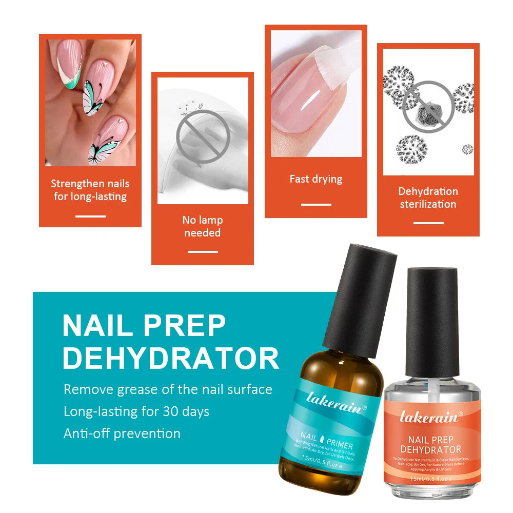 2Pcs 15ml Nail Primer Fast Air Dry Prep Dehydrator For Nail Soak Off Base Primer Gel First Nails Gel for Manicure Tools Oasis Select