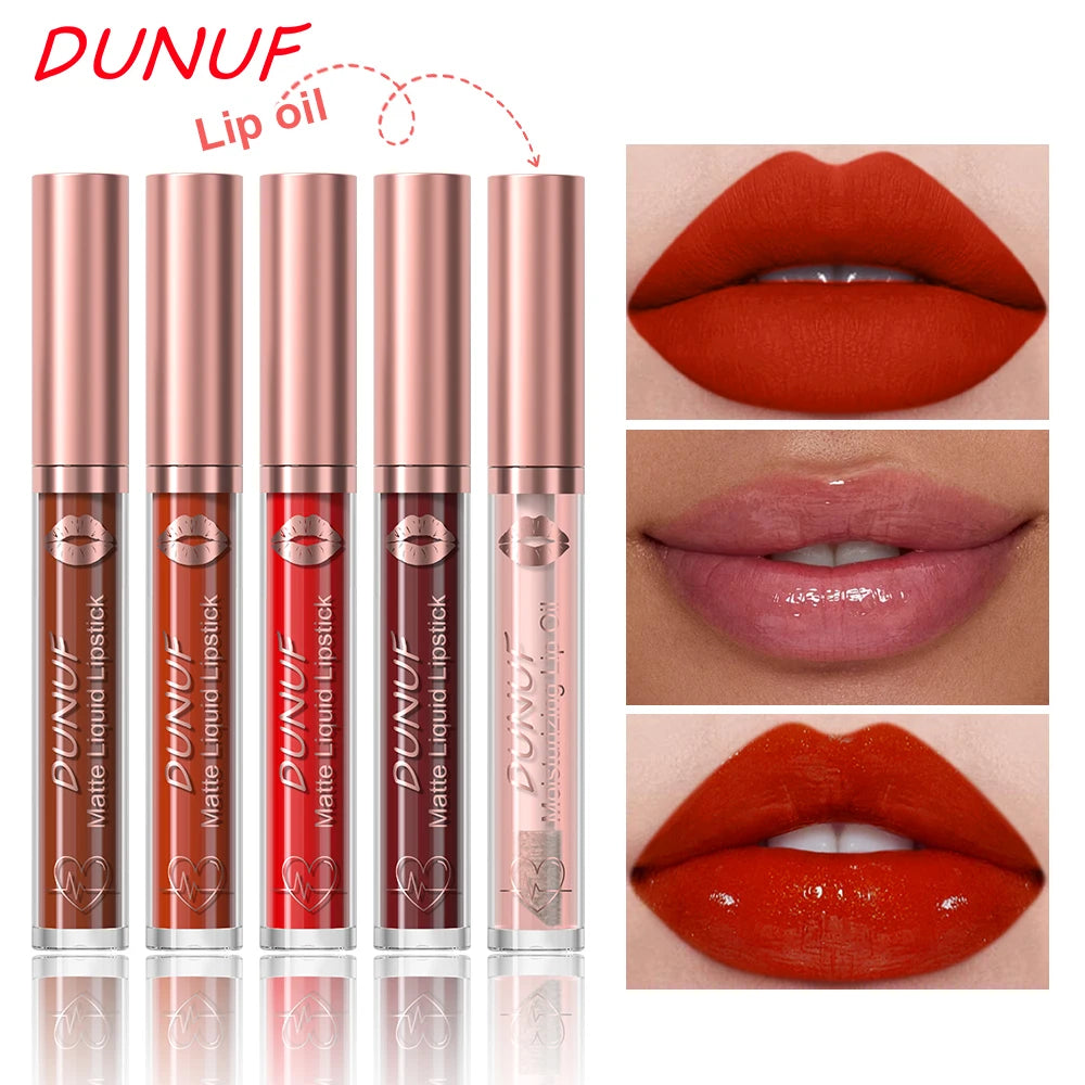 DUNUF Lip Gloss And Lip Oil Set 2-Piece Long-Lasting Waterproof Matte Moisturizing Non-Fading Lipstick Collection Oasis Select