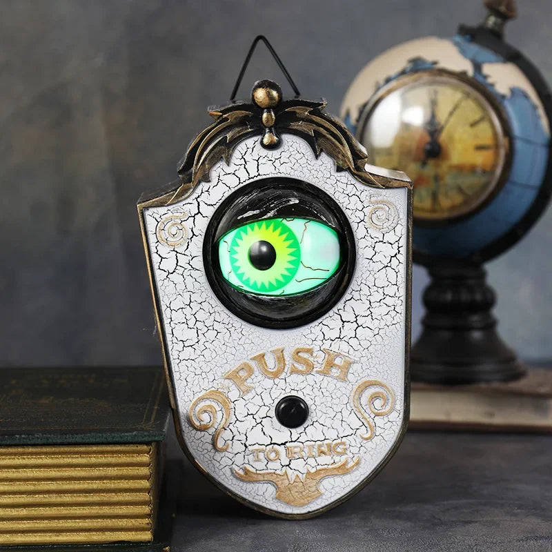 Luminous One Eyed Doorbell Haunted Decorations Creepy Eyes Doorbell Horror Props Scary Doorbell with Sound Lights for Halloween Oasis Select White