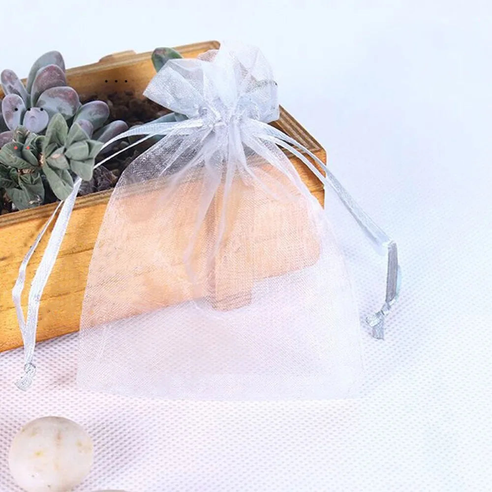 100Pcs Mesh Fruit Protection Bags with Drawstring Weather Resistant Fruits Insect Proof Bag Organza Grape Protection Cover Oasis Select Grey 7x9cm-2.76x3.54in