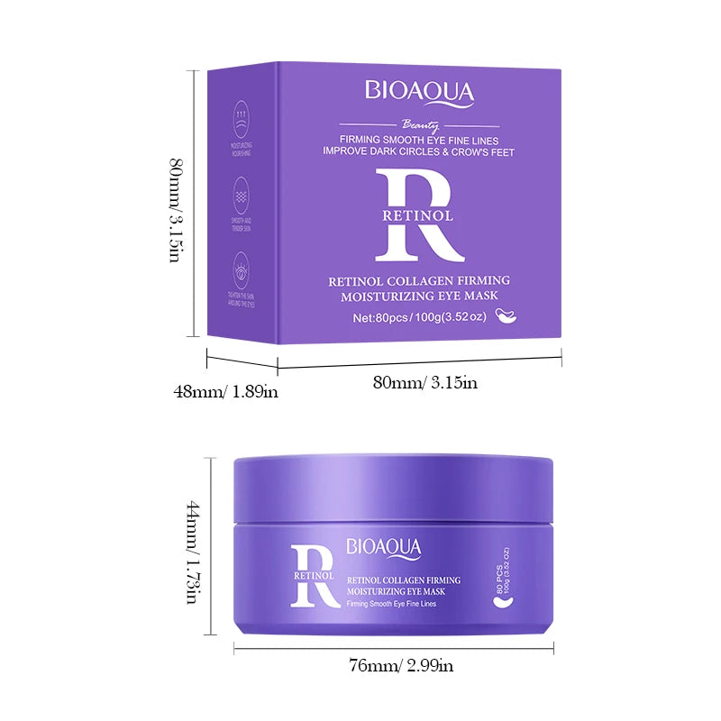 80pcs BIOAQUA Retinol Crystal Collagen Eye Mask Anti Dark Circles Anti-Wrinkles Moisturizing Anti-Aging Eye Patches Skin Care Oasis Select Retinol