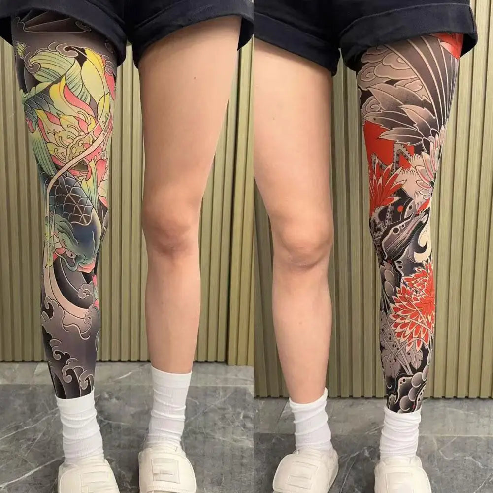 1PCS Tattoo-Inspired Single Leg Fishnet Stockings - Snag Resistant Sheer Tights for Women & Men, Comfortable Fashion Legwear Oasis Select