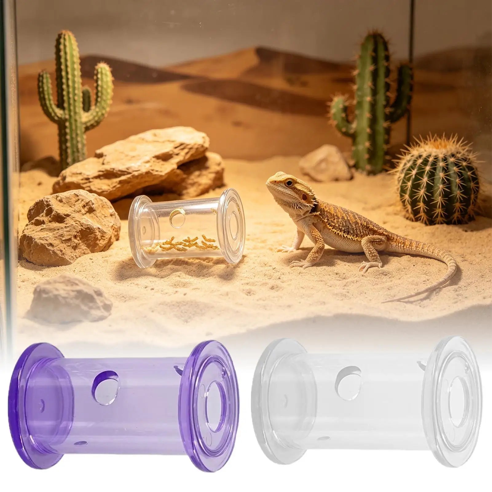 Reptile Feeding Food Bowl Slow Feeder Rolling Cylinder Clear Bearded Dragon Parakeet Foraging Toys for Bird Gecko Lizard Parrot Oasis Select