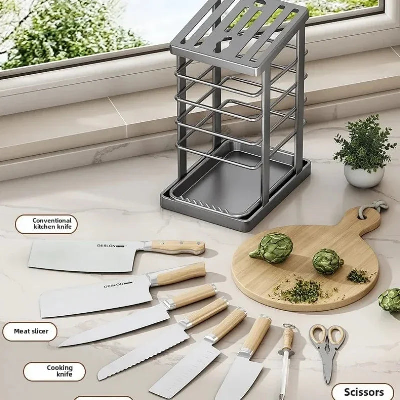 Kitchen Countertop Companion: Multi-function Dish Rack, Knife Holder and Tool Storage with Drain Tray Oasis Select