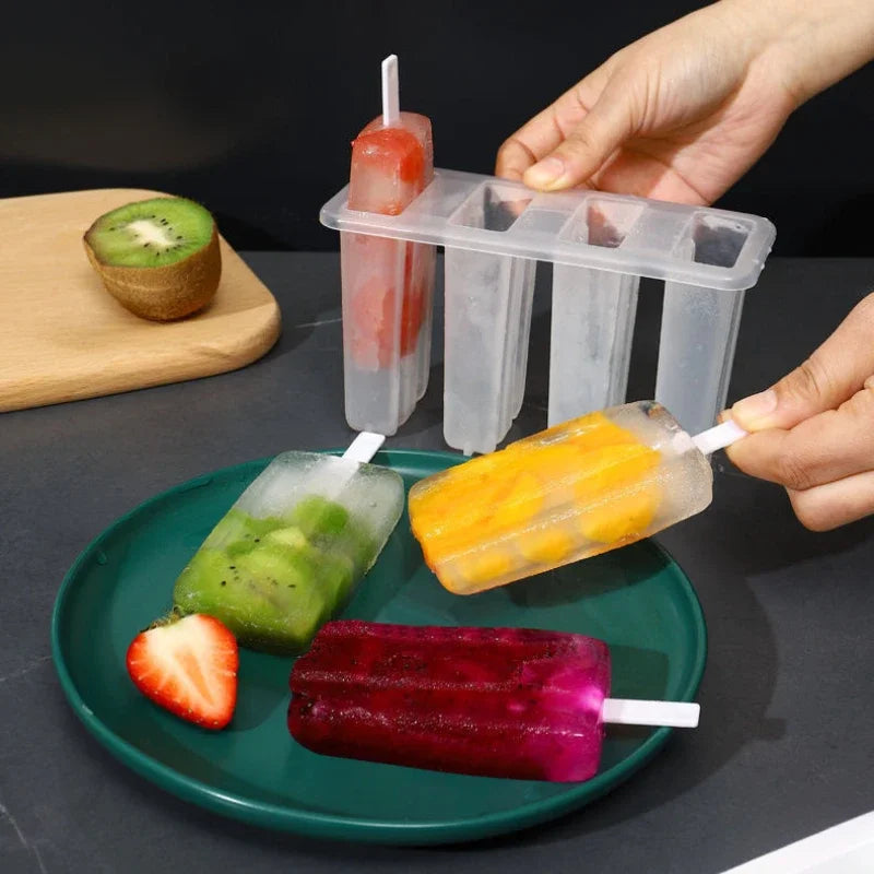 1-10PCS 4 Compartment Ice Cream Molds with Lid DIY Popsicle Maker Box Reusable Frozen Treat Mold for Kids Summer Kitchen Tool Oasis Select