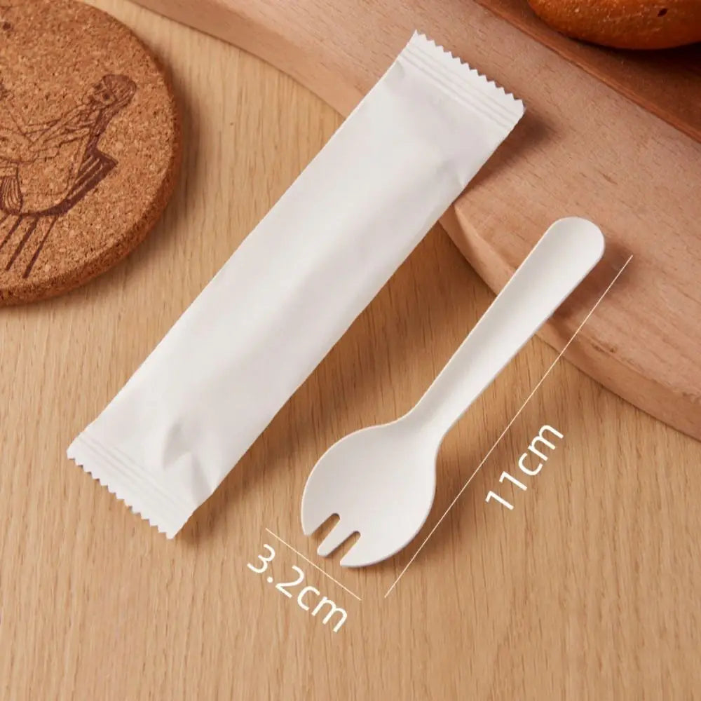 100Pcs Individual Packing Disposable Spoon Fork Eco-Friendly Degradable Mini Paper Fork Spoon Thickened Durable Oasis Select