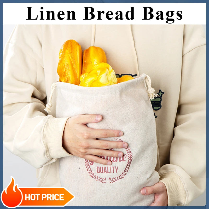 2026 New Arrival！Linen Bread Bags Reusable Portable Drawstring Kitchen Organizer Home Homemade Artisan Bread Storage Bag Oasis Select