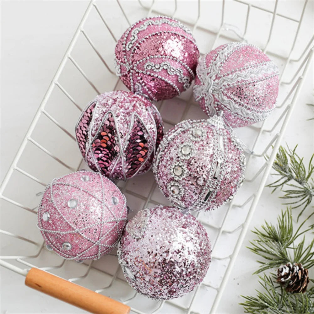 Christmas Tree Ornaments Pink Foam Ball Bow Tree Top Star Xmas Tree Hangings Pendant Party Decorations Supplies 2025 New Year Oasis Select