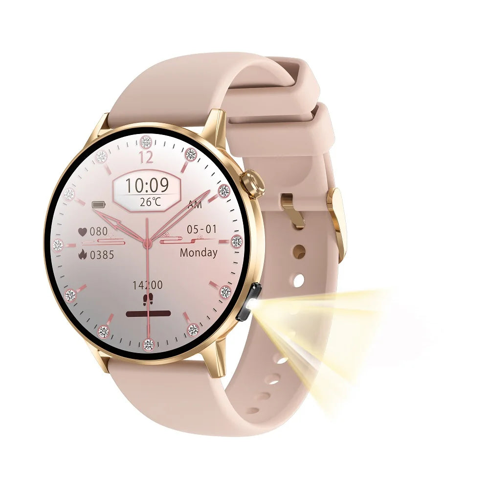 Smartwatch Waterproof Flashlight Luxury Women AMOLED Screen Blue Tooth Call Smart Watches Lady Heart Rate Health Voice Assistant Oasis Select GDPIS