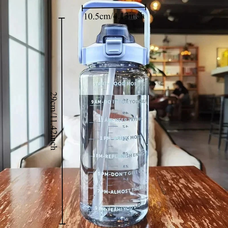 1pcs Large Capacity Motivational Water Bottle with Time Marker Leak-Proof Portable Sports Jug with Straw & Handle for Gym Oasis Select Blue