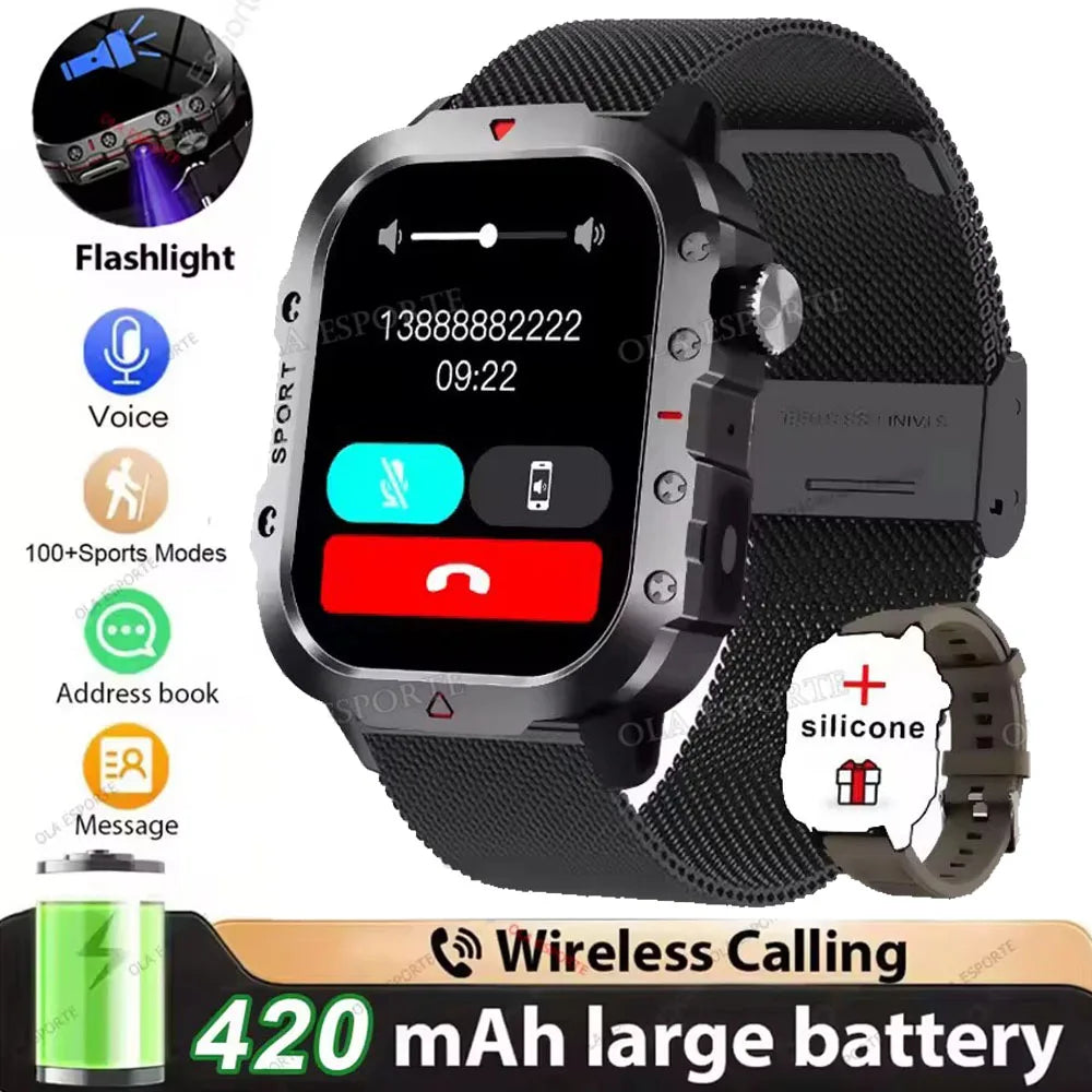 Military Smart Watch – GPS, Flashlight, Bluetooth Call, 3ATM