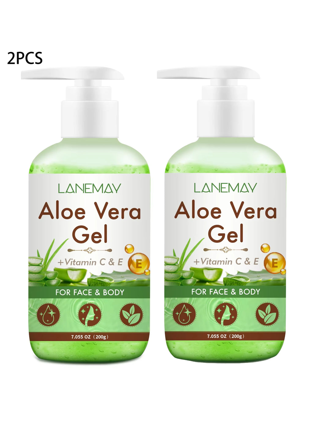 2-Pack Vitamin C & E Aloe Vera Gel – Face & Body Moisturizer Aloe Vera Gel Oasis Select