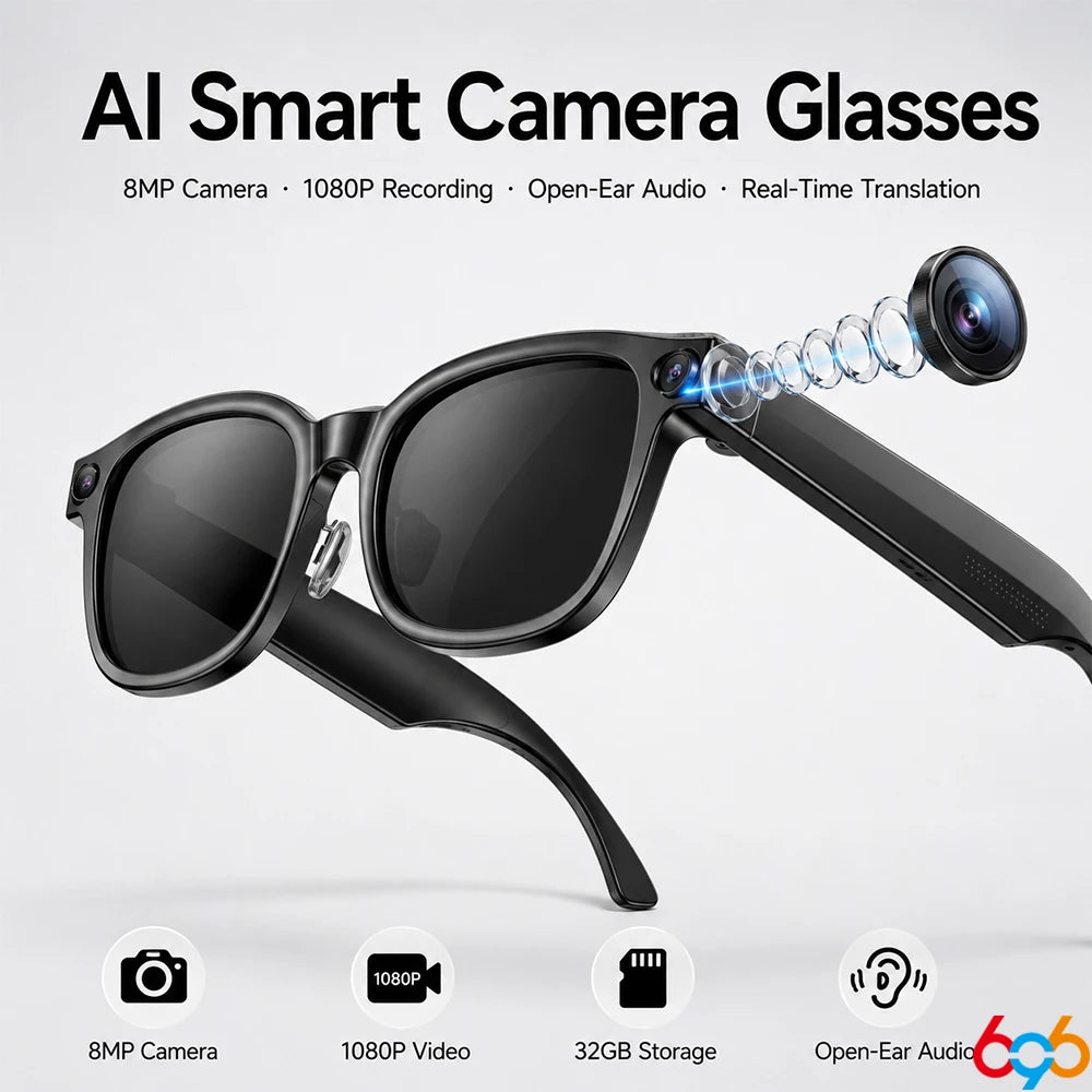 800W Camera AI Glasses Men Smart Translation Sunglasses 32Gb Storage Photo Video Recording Waterproof Call Reminder Play Music Oasis Select