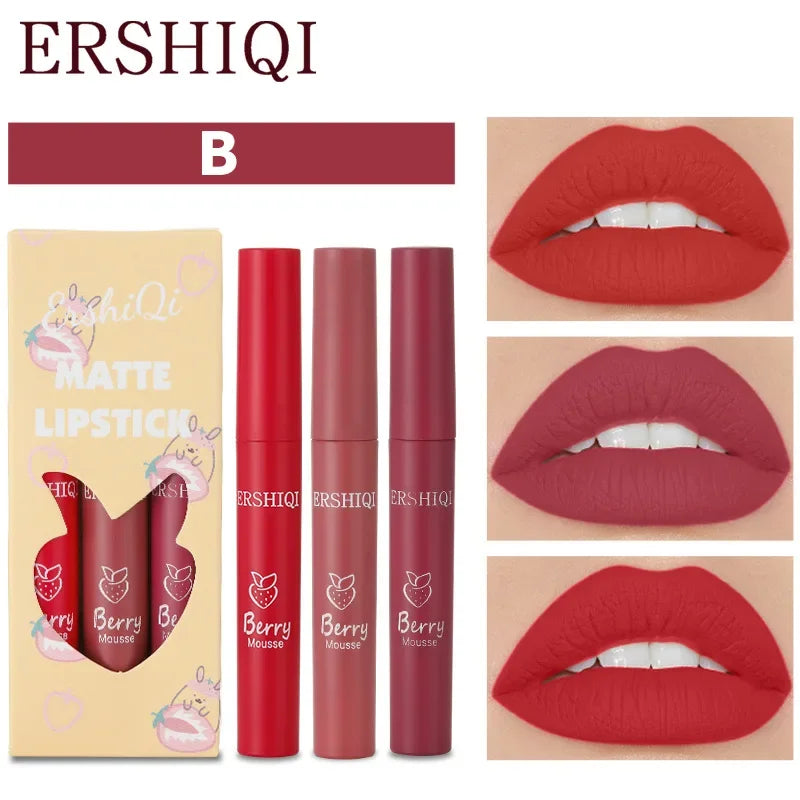 Velvet Matte Lip Glaze Long Lasting Waterproof Nude Lipstick Set 3pcs Silky Smooth Non Stick Lip Gloss Makeup Cosmetics Women Oasis Select