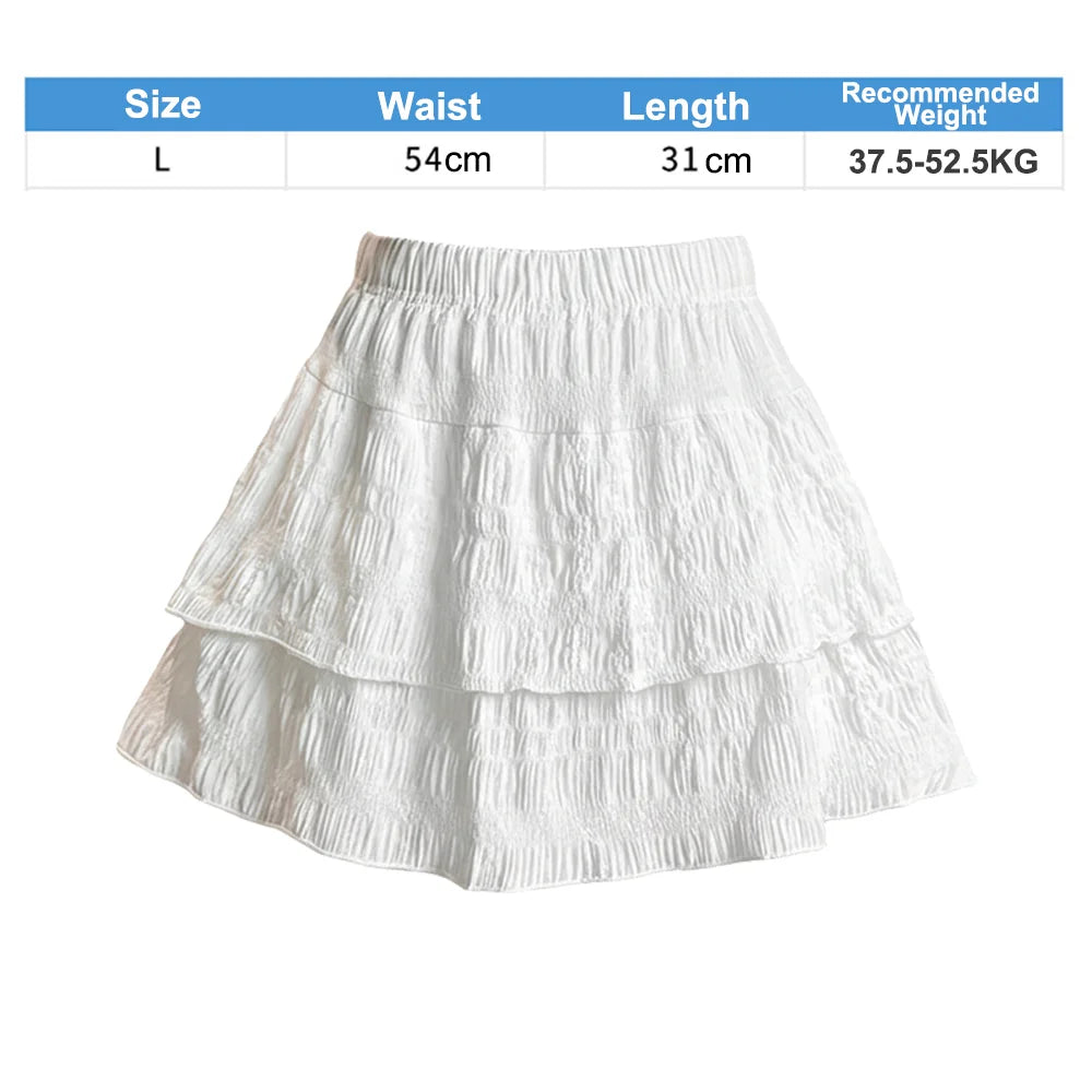 Fashion High Waist Lolita Shorts Skirt Kawaii Elastic Ruffle Skirt All-match Y2K Pleated Skirt for Women Girls Oasis Select Black-XL L