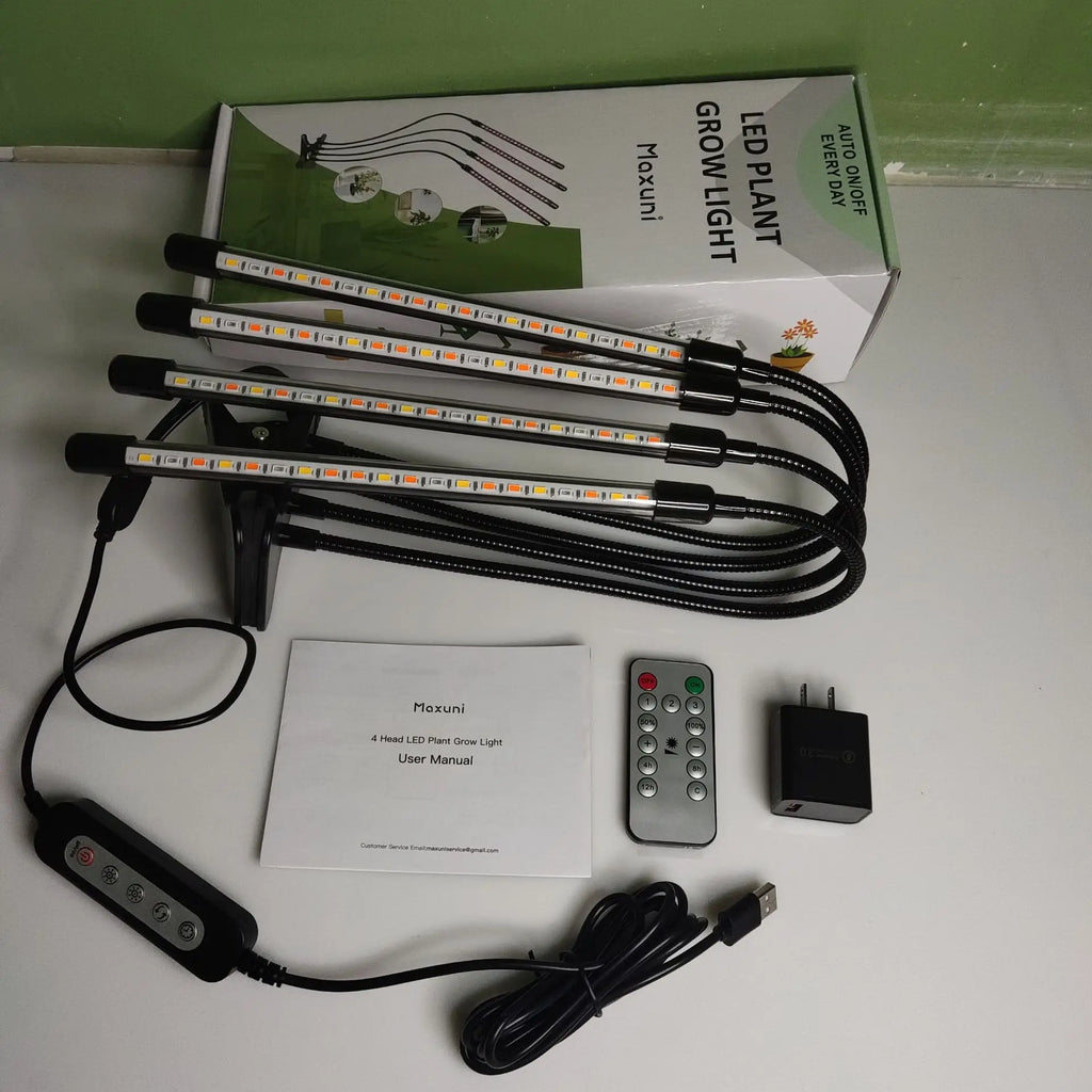 SHINEKNOT 4-Head Full Spectrum LED Grow Light | Remote & Timer