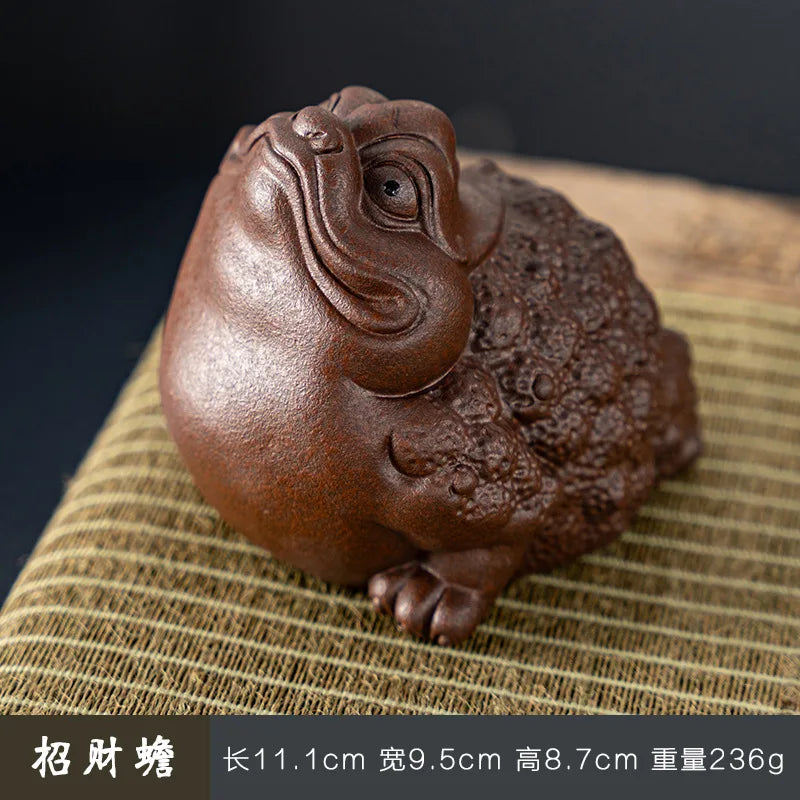 Purple Clay Kung Fu Tea Pet Ornament Handcrafted Purple Clay Lucky Golden Toad Pixiu Tea Table Ceramic Tea Play Oasis Select