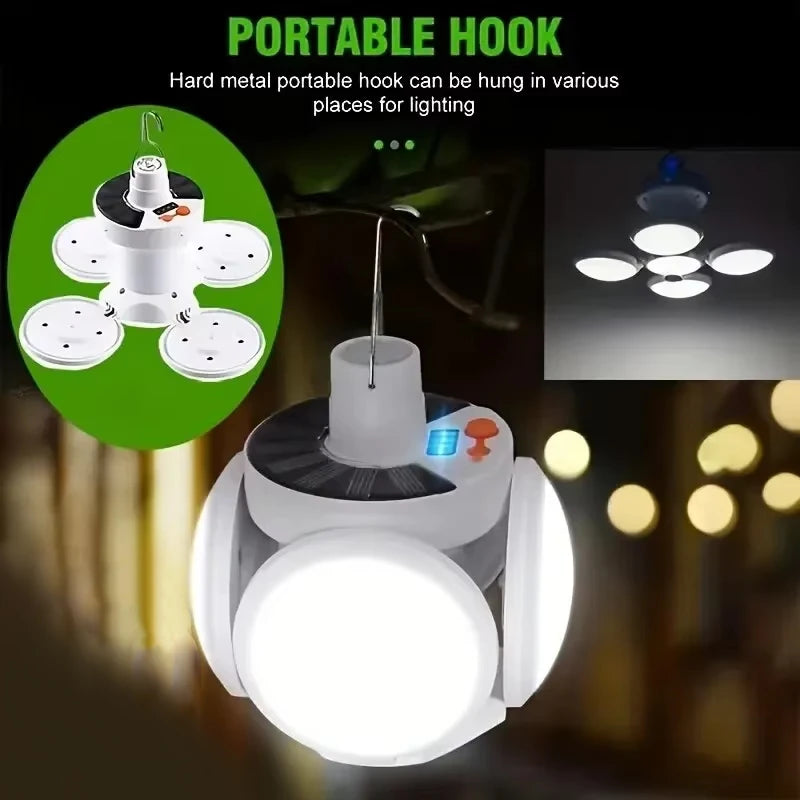 Portable Solar Camping Lantern USB Rechargeable Outdoor Tent Lamp Folding LED Football Bulbs With Hanging Hook Oasis Select