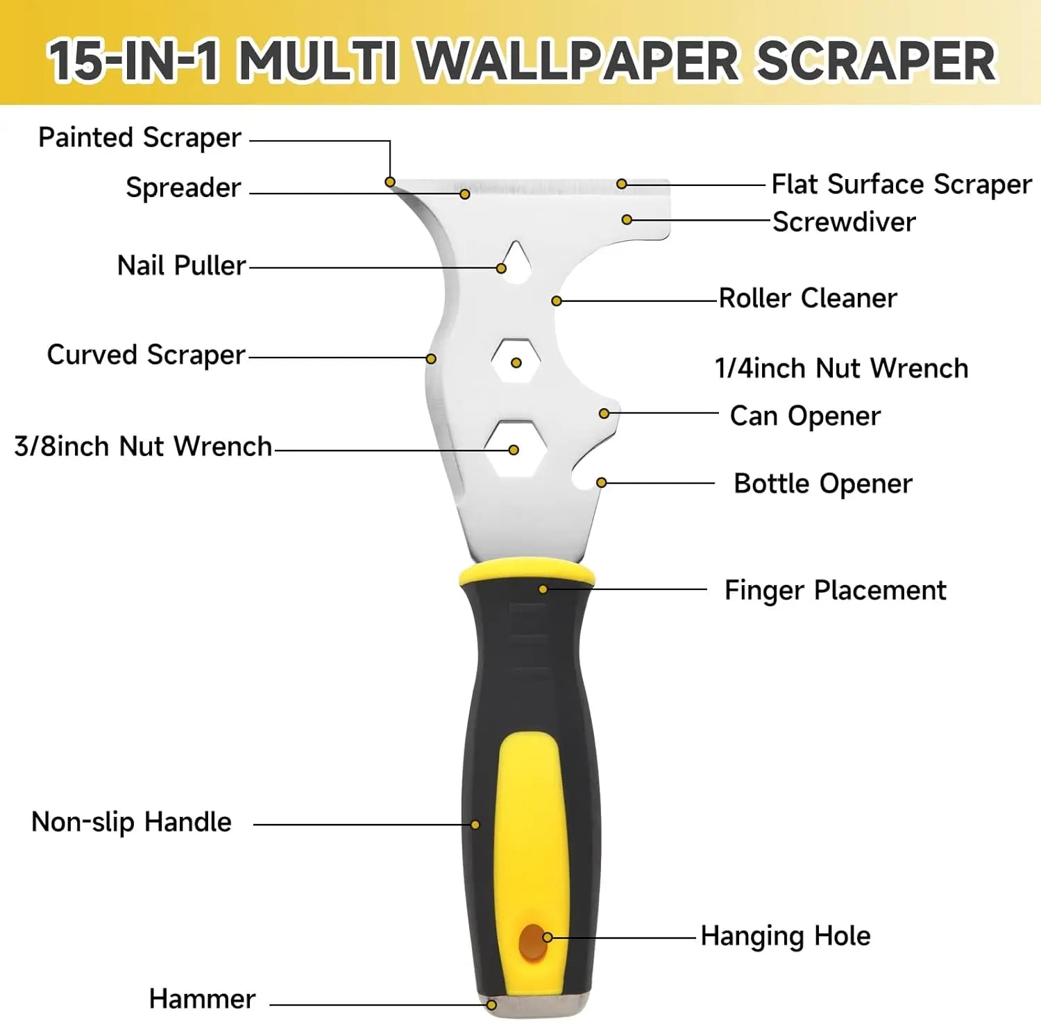 15 in 1 Multifunctional Putty Knife Set Stainless Steel Spatula Putty Scraper Cleaning Spatula DIY Construction Tools Oasis Select