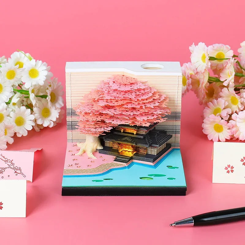 Treehouse 3D Desktop Calendar Sticky Notes Creative Crafts Souvenirs Paper Carvings Memo Pad New Year Gifts Office Ornament Oasis Select
