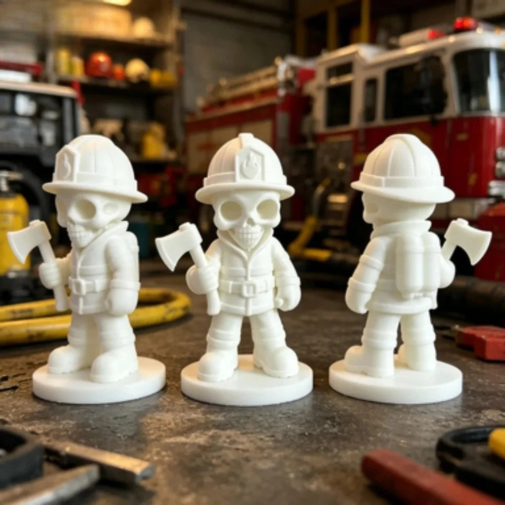 Axe Skeleton Firefighter Figurines Gothic Fireman Statue Whimsical Skull Firefighter Ornament for Home Office Desktop Decor Gift Oasis Select